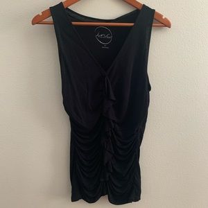 INC Black Sleeveless Top w/ Ruching/Ruffle, M, NWT